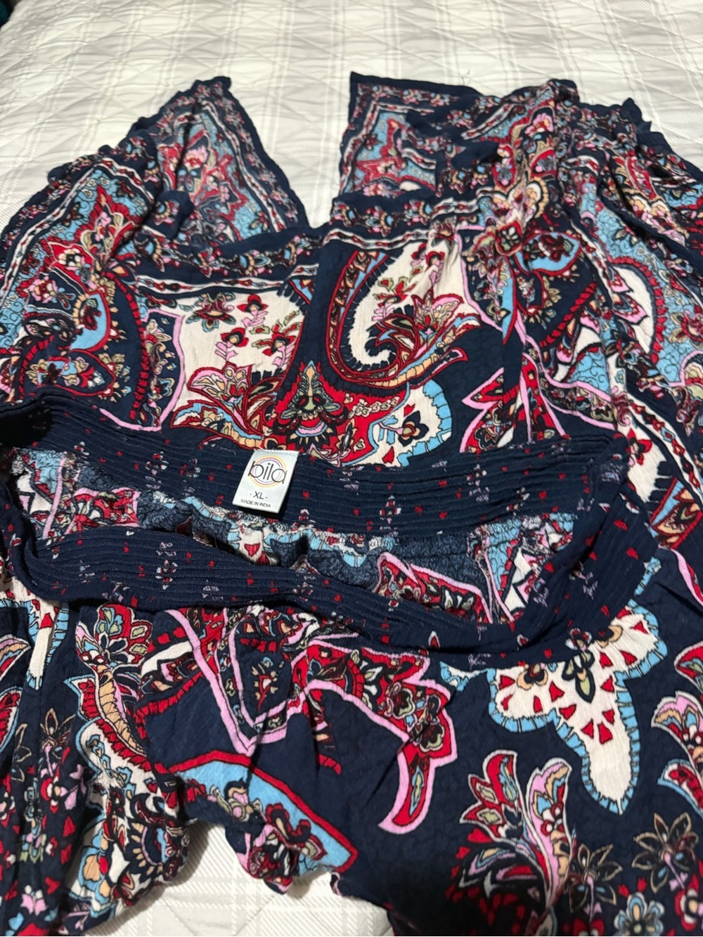 Bila Navy Paisley Short Sleeve Top with Red Accents - Picture 3 of 4